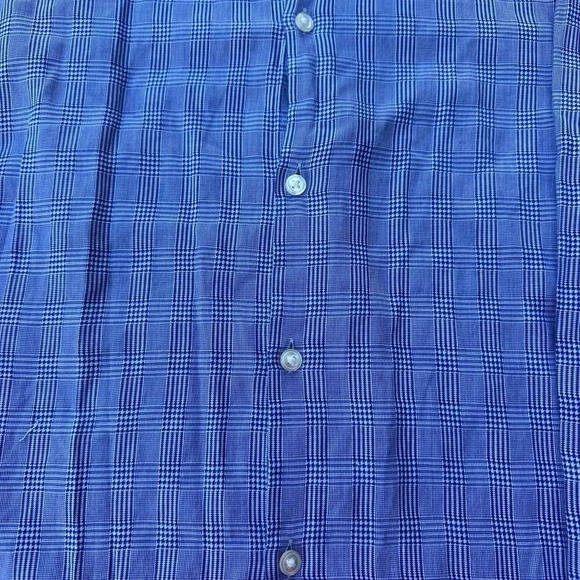 Boss Sharp Fit Checkered Light Blue Collared Button Down Dress Shirt Size 15.5 - Picture 5 of 7